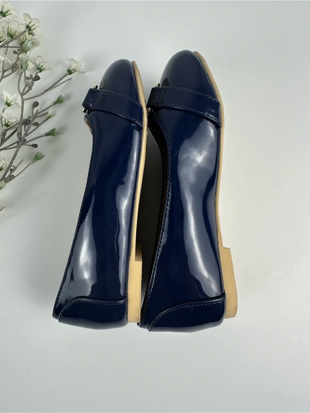 Janie and Jack Girls Navy Patent Ballet Flats Gold Hardware Size 9